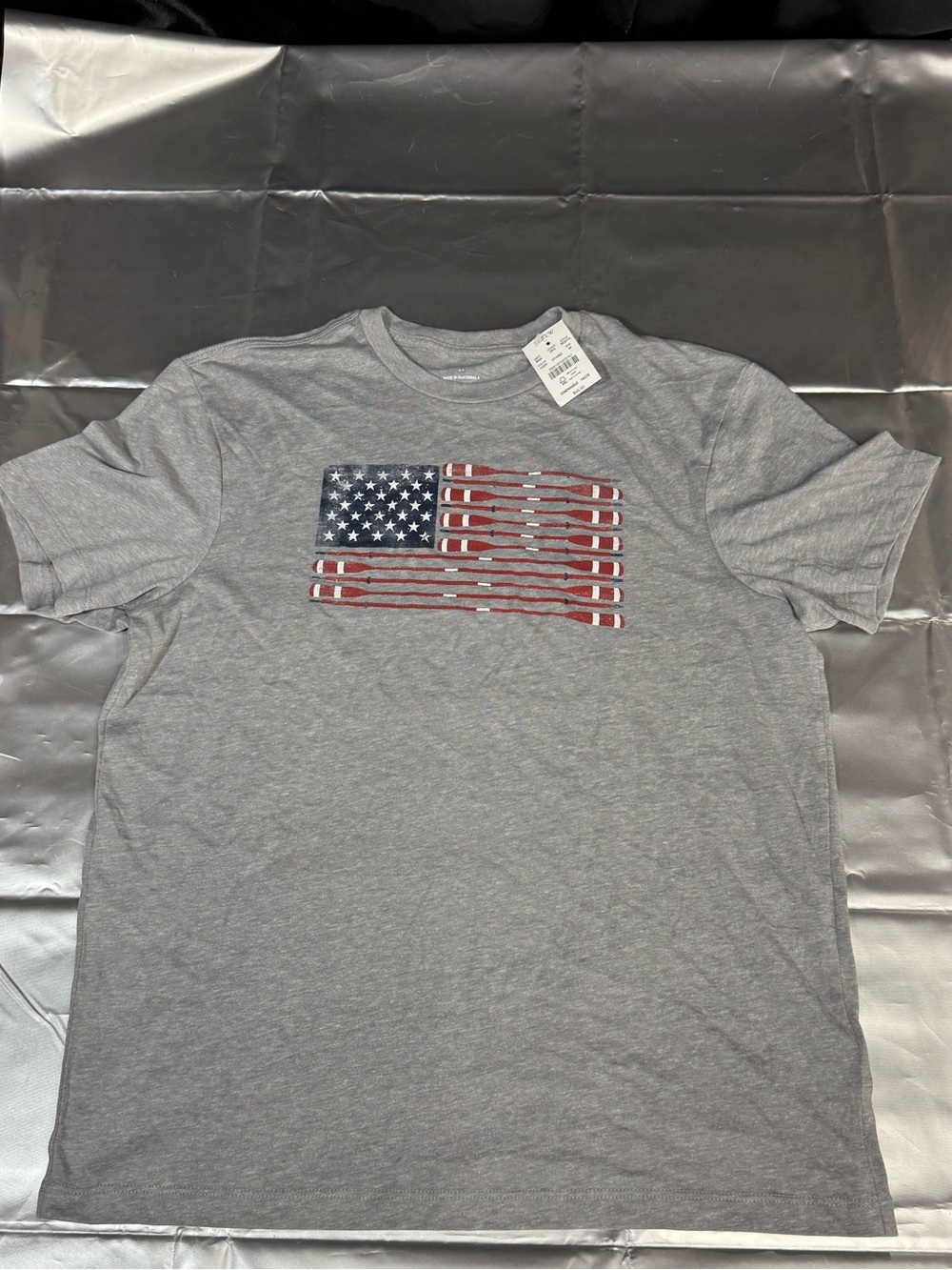 J. Crew Gray Short-Sleeve Tee with Distressed American Flag